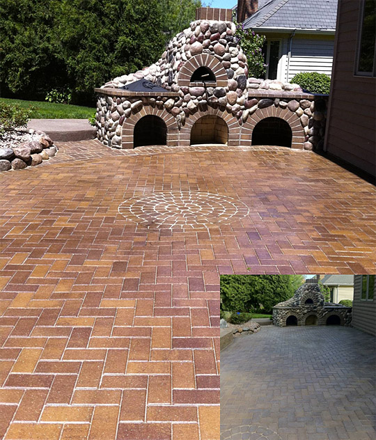 Before (small) and after cleaning, restoring, sand stabilizing and sealing.